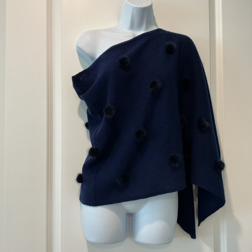 NWT InCashmere Cape Topper with Pom Poms